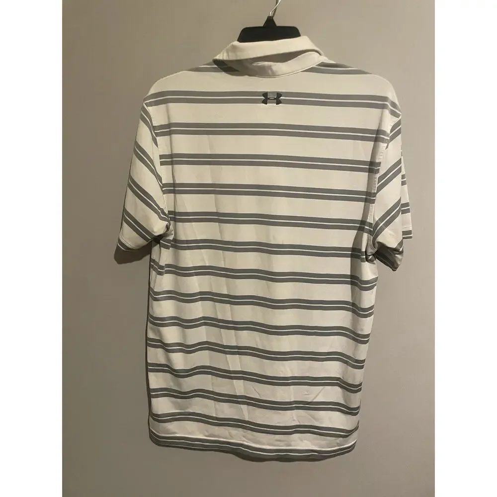 Under Armour Polo Heat‎ Gear Groove Striped Top Tech Golf Shirt White Medium
